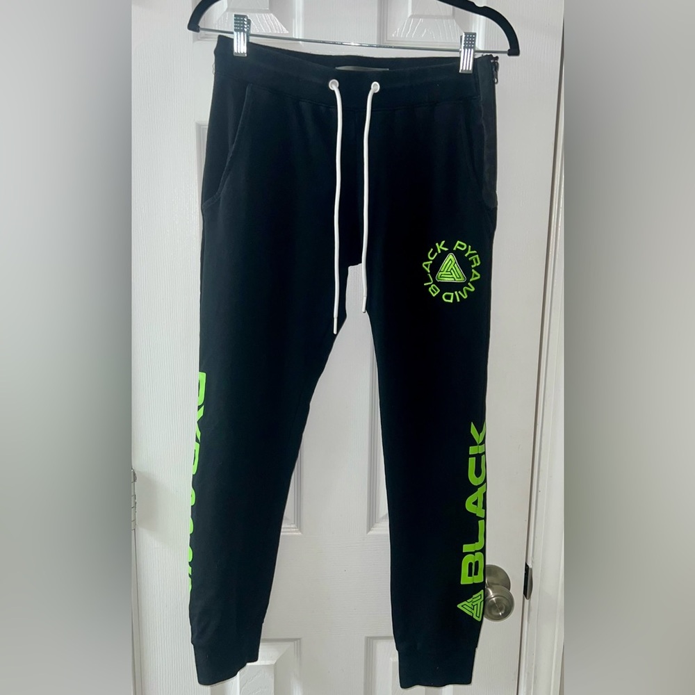Black Pyramid Joggers with Bright Green Accents